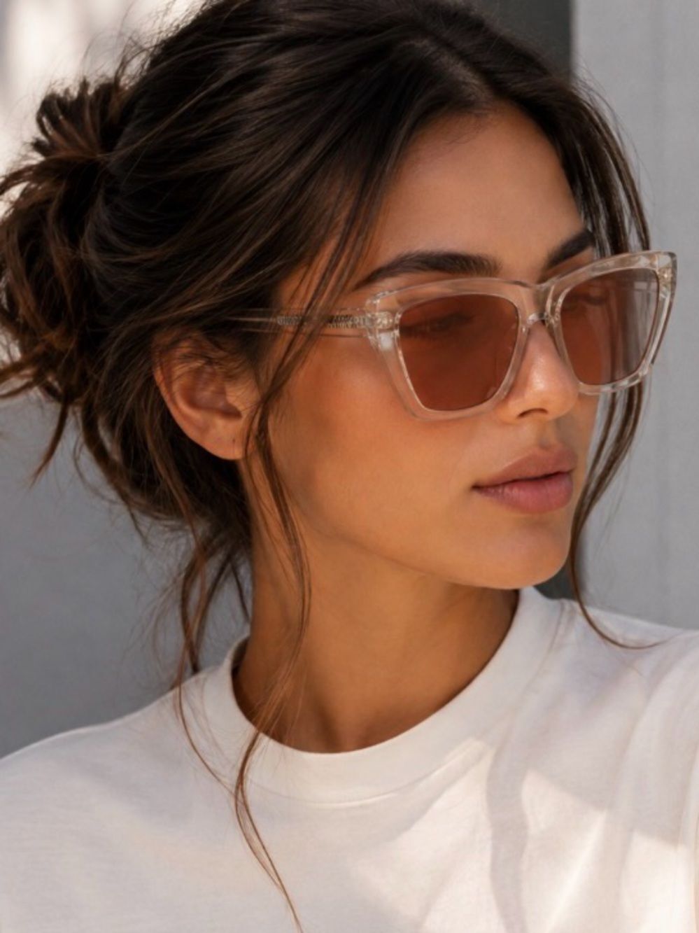 Clear Frame Cat-Eye Sunglasses with champagne lenses